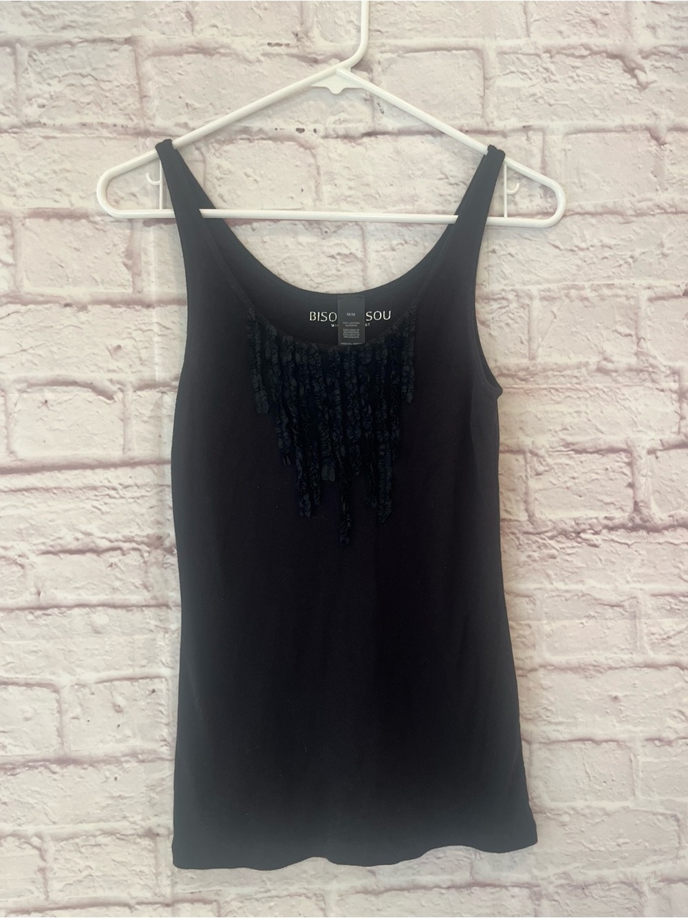 Bisou Bisou Black Beaded Fringe Tank